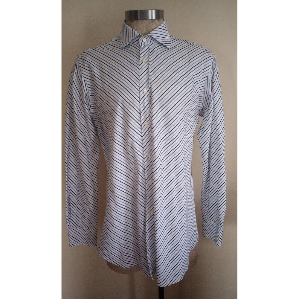 Etro Milano Shirt Mens 42 Blue Striped Button Up Made Italy Button Dress Casual